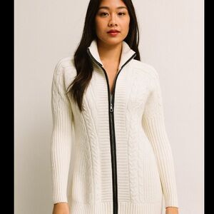 VENUS White Zip-Up Cable Knit Cardigan